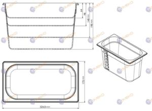 Съд по гастронорм, поликарбонат GN 1/3-150