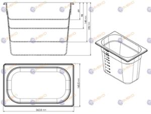 Съд по гастронорм, поликарбонат GN 1/4-200, черен