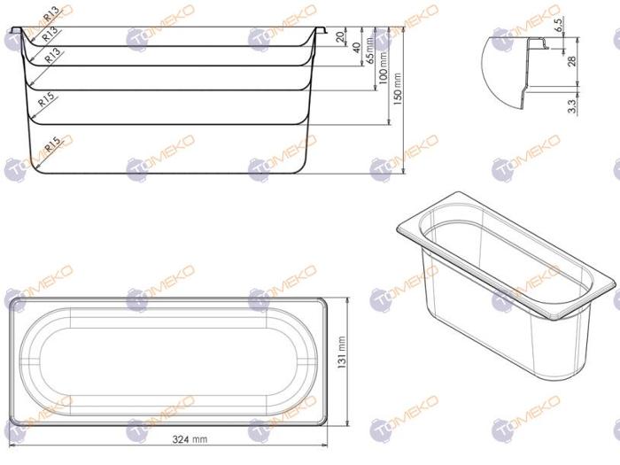 Съд по гастронорм, неръждаем GN 2/8-40 - spareparts.tomeko.bg Съд по гастронорм, неръждаем GN 2/8-40