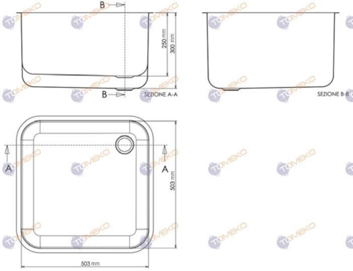 Корито от неръждаема стомана 500х500х300 мм - spareparts.tomeko.bg Корито от неръждаема стомана 500х500х300 мм