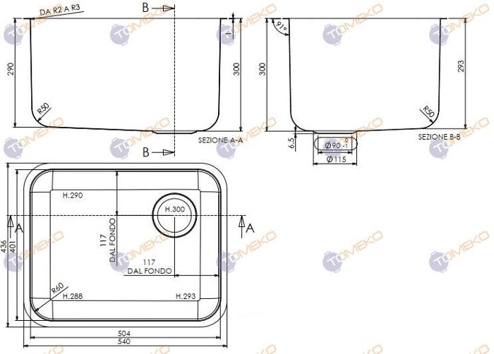 Корито от неръждаема стомана 500х400х250 мм, ляво/дясно - spareparts.tomeko.bg Корито от неръждаема стомана 500х400х250 мм, ляво/дясно