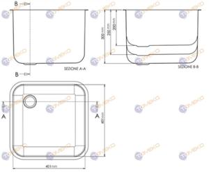 Корито от неръждаема стомана 400х400х250 мм - spareparts.tomeko.bg Корито от неръждаема стомана 400х400х250 мм
