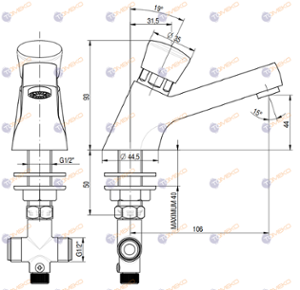 Смесителна батерия ARES, самозатваряща се, стояща 106х93 мм - spareparts.tomeko.bg Смесителна батерия ARES, самозатваряща се, стояща 106х93 мм
