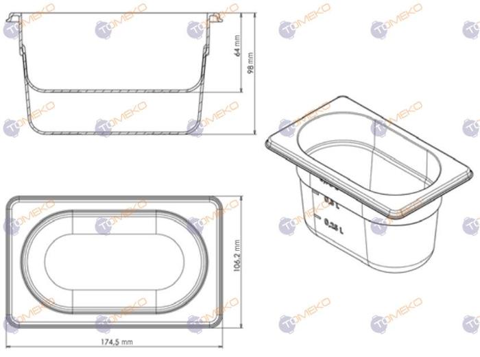 Съд по гастронорм, поликарбонат GN 1/9, различни височини, черен - spareparts.tomeko.bg Съд по гастронорм, поликарбонат GN 1/9, различни височини, черен