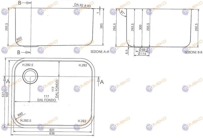 Корито от неръждаема стомана 600х500х300 мм, ляво/дясно - spareparts.tomeko.bg Корито от неръждаема стомана 600х500х300 мм, ляво/дясно