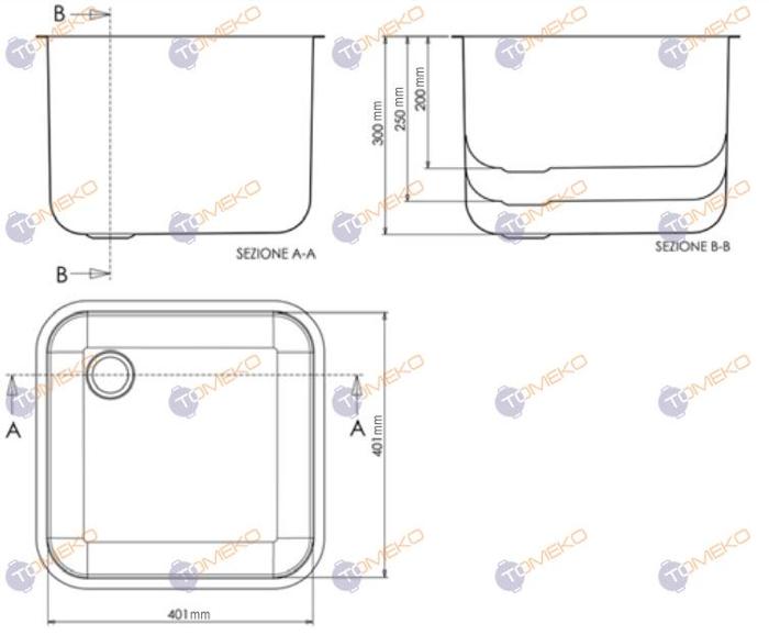 Корито от неръждаема стомана 400х400х250 мм - spareparts.tomeko.bg Корито от неръждаема стомана 400х400х250 мм