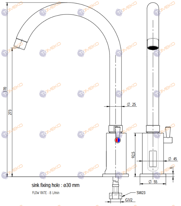 Смесителна батерия ZEUS, стояща, сензорна 200х370 мм - spareparts.tomeko.bg Смесителна батерия ZEUS, стояща, сензорна 200х370 мм