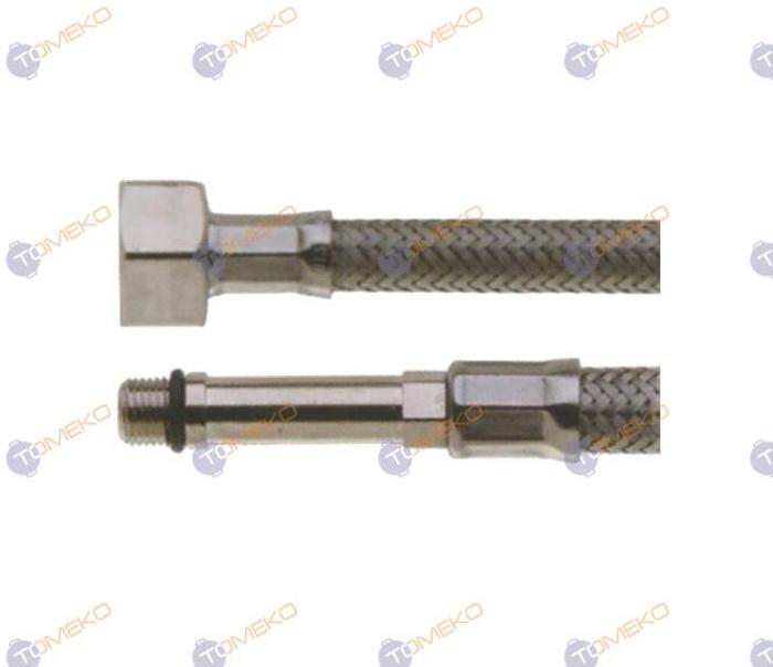 Мека връзка F1/2" - M10x1 (ж-м) inox long, L=400 мм за монтаж под плот - spareparts.tomeko.bg Мека връзка F1/2" - M10x1 (ж-м) inox long, L=400 мм за монтаж под плот