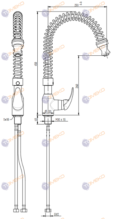 Смесителна батерия EROS Н=450 мм с хоризонтална глава, стояща - spareparts.tomeko.bg Смесителна батерия EROS Н=450 мм с хоризонтална глава, стояща