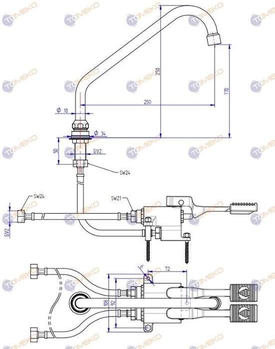 Смесителна батерия ERMES, стояща с 2 педала, C лебедка - spareparts.tomeko.bg Смесителна батерия ERMES, стояща с 2 педала, C лебедка