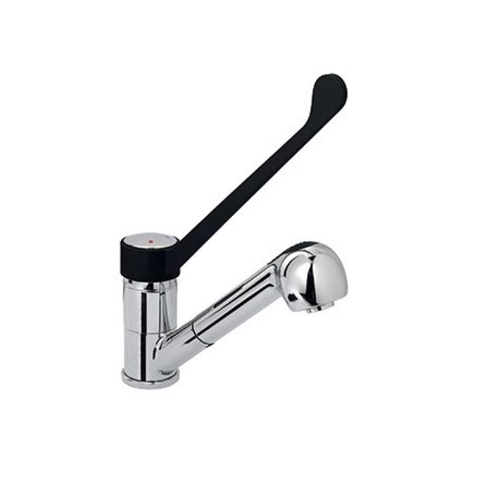 Смесителна батерия EROS с късо черно рамо и изтеглящ се душ, стояща, лебедка 230 мм - spareparts.tomeko.bg Смесителна батерия EROS с късо черно рамо и изтеглящ се душ, стояща, лебедка 230 мм