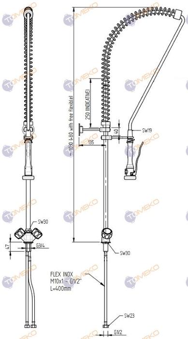 Душ батерия ERA, стоящ Н=1110 мм, ръкохватка Premium - spareparts.tomeko.bg Душ батерия ERA, стоящ Н=1110 мм, ръкохватка Premium