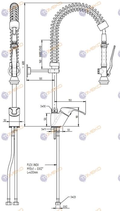 Душ батерия ERA MINI, стоящ с вертикална глава Н=600 мм, ръкохватка Basic - spareparts.tomeko.bg Душ батерия ERA MINI, стоящ с вертикална глава Н=600 мм, ръкохватка Basic
