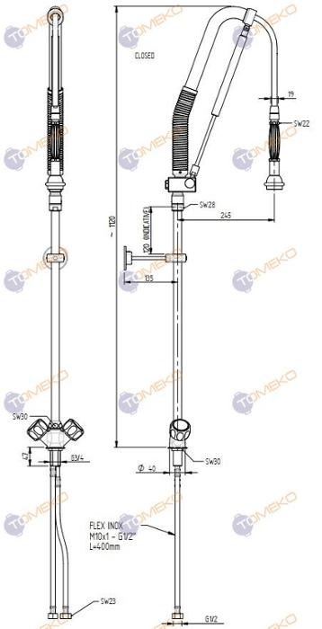 Душ батерия ERA STOP, стоящ Н=1120 мм, ръкохватка Acqua stop - spareparts.tomeko.bg Душ батерия ERA STOP, стоящ Н=1120 мм, ръкохватка Acqua stop