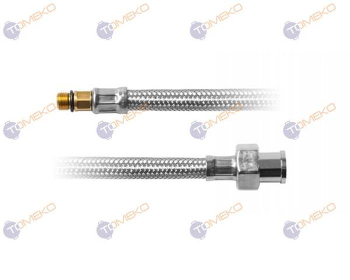 Мека връзка F1/2" - M10x1 (ж-м) inox short с клапан, L=400 мм за монтаж под плот - spareparts.tomeko.bg Мека връзка F1/2" - M10x1 (ж-м) inox short с клапан, L=400 мм за монтаж под плот