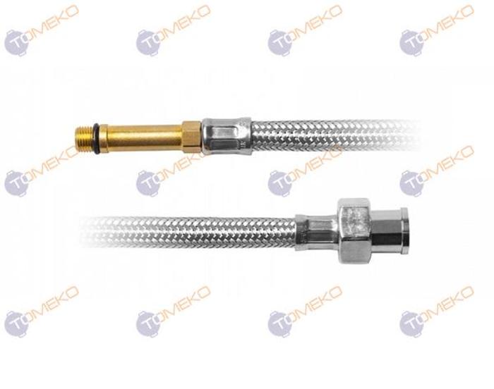 Мека връзка F1/2" - M10x1 (ж-м) inox short с клапан, L=400 мм за монтаж под плот - spareparts.tomeko.bg Мека връзка F1/2" - M10x1 (ж-м) inox short с клапан, L=400 мм за монтаж под плот